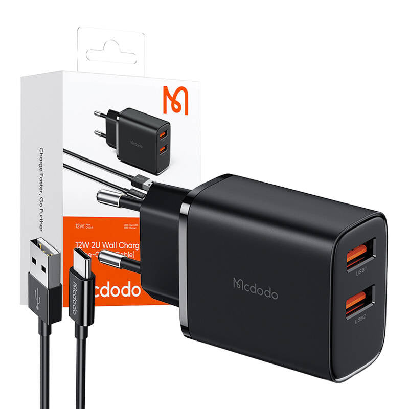 Cumpara acum Mcdodo CH-5072 USB-A*2, încărcător 12W + cablu USB-A la USB-C (negru) de la Mesterul Minune