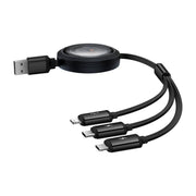 Cumpara acum Cablu de încărcare rapidă 3in1 Baseus Free2Draw, USB la micro USB+USB-C+Lightning, 3.5A, 1.1m (negru) de la Mesterul Minune