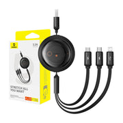 Cumpara acum Cablu de încărcare rapidă 3in1 Baseus Free2Draw, USB la micro USB+USB-C+Lightning, 3.5A, 1.1m (negru) de la Mesterul Minune
