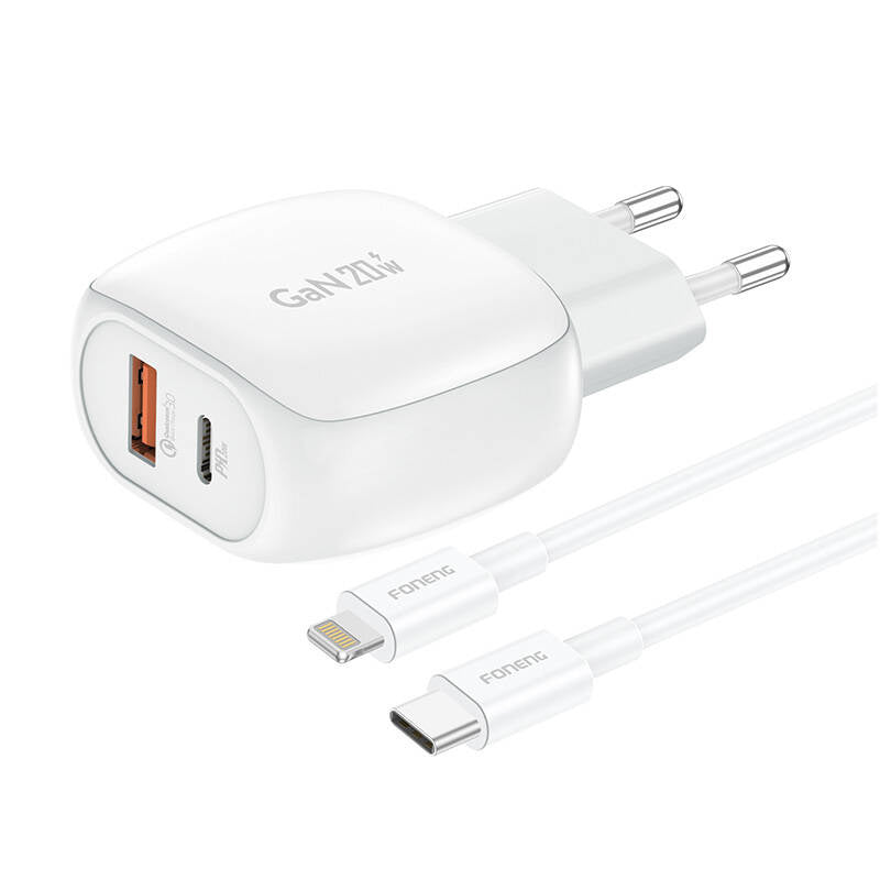 Cumpara acum Foneng EU41 USB-C+USB-A 20W încărcător de rețea + cablu USB-C - Lightning (alb) de la Mesterul Minune