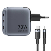Cumpara acum Încărcător GaN Vention USB-C+C+A 70W + cablu USB-C-C 1m (gri) de la Mesterul Minune
