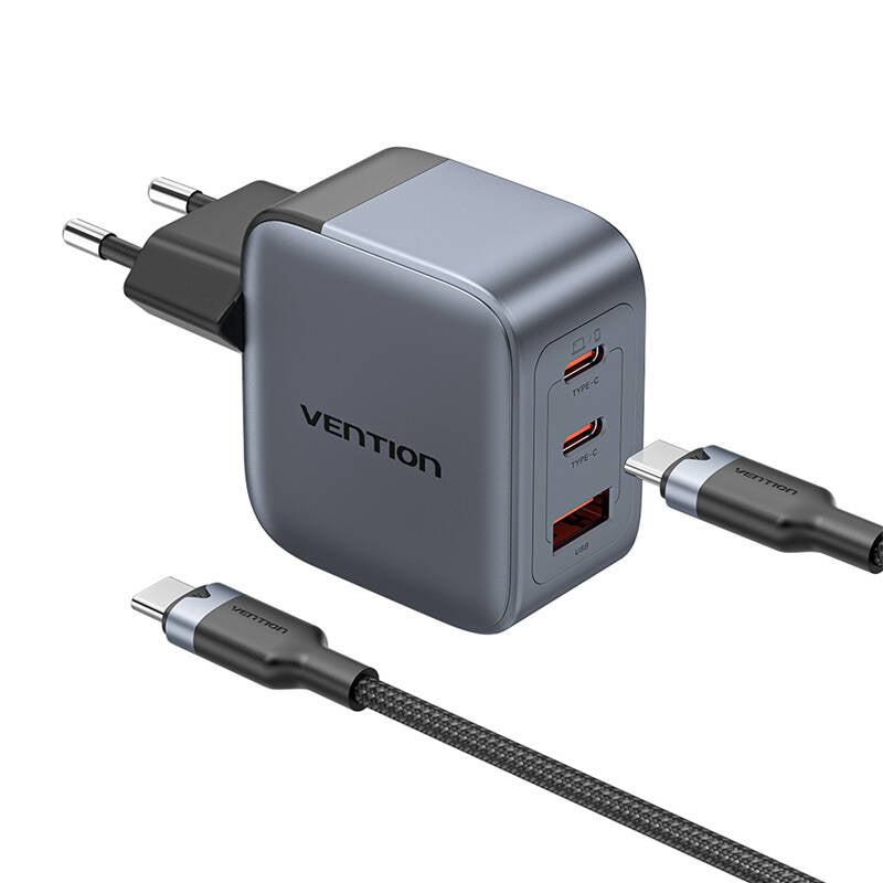 Cumpara acum Încărcător GaN Vention USB-C+C+A 70W + cablu USB-C-C 1m (gri) de la Mesterul Minune