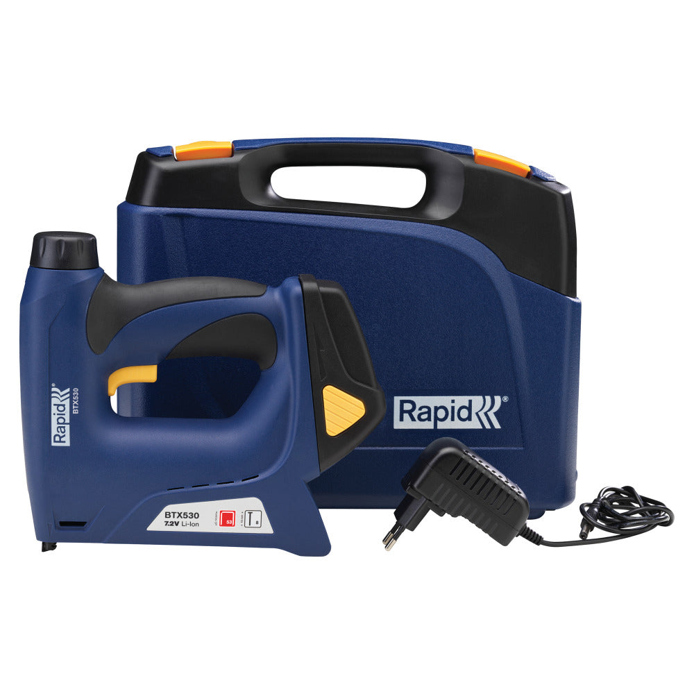 Rapid 5000128, Capsator/ciocan electric cu acumulator BTX530, functional cu capse No.53 si cuie No.8, + geanta 