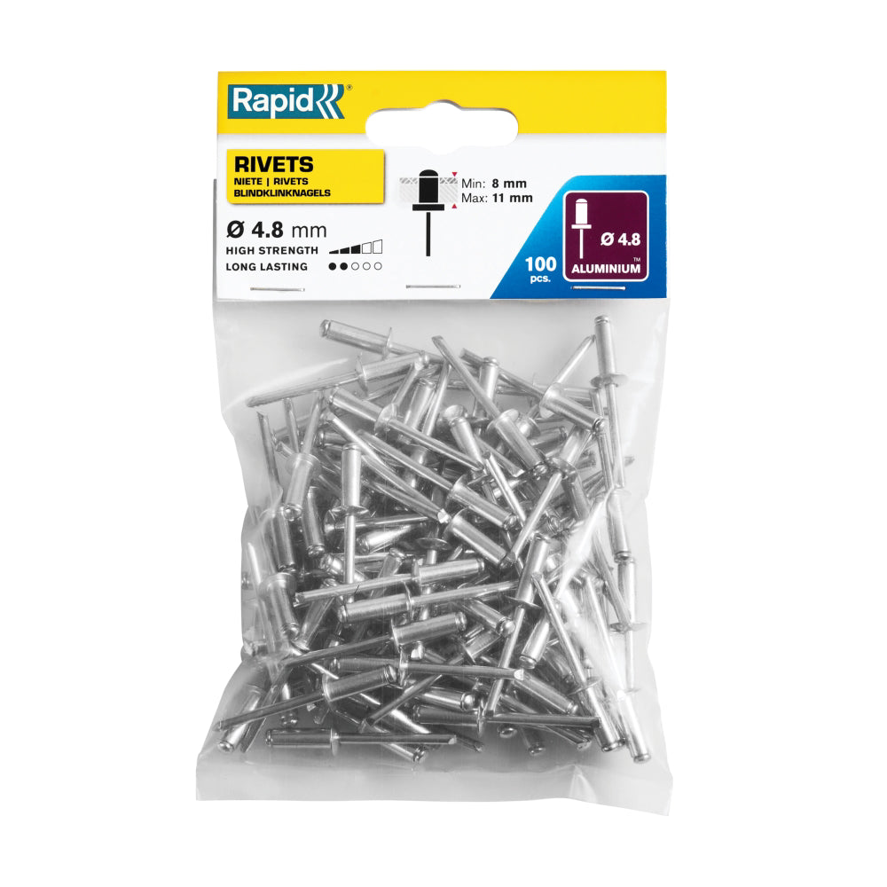 Cumpara acum set 100 de nituri de 8-11 mm, Ø4.8 x 14mm, Rapid 5000381 de la Mesterul Minune