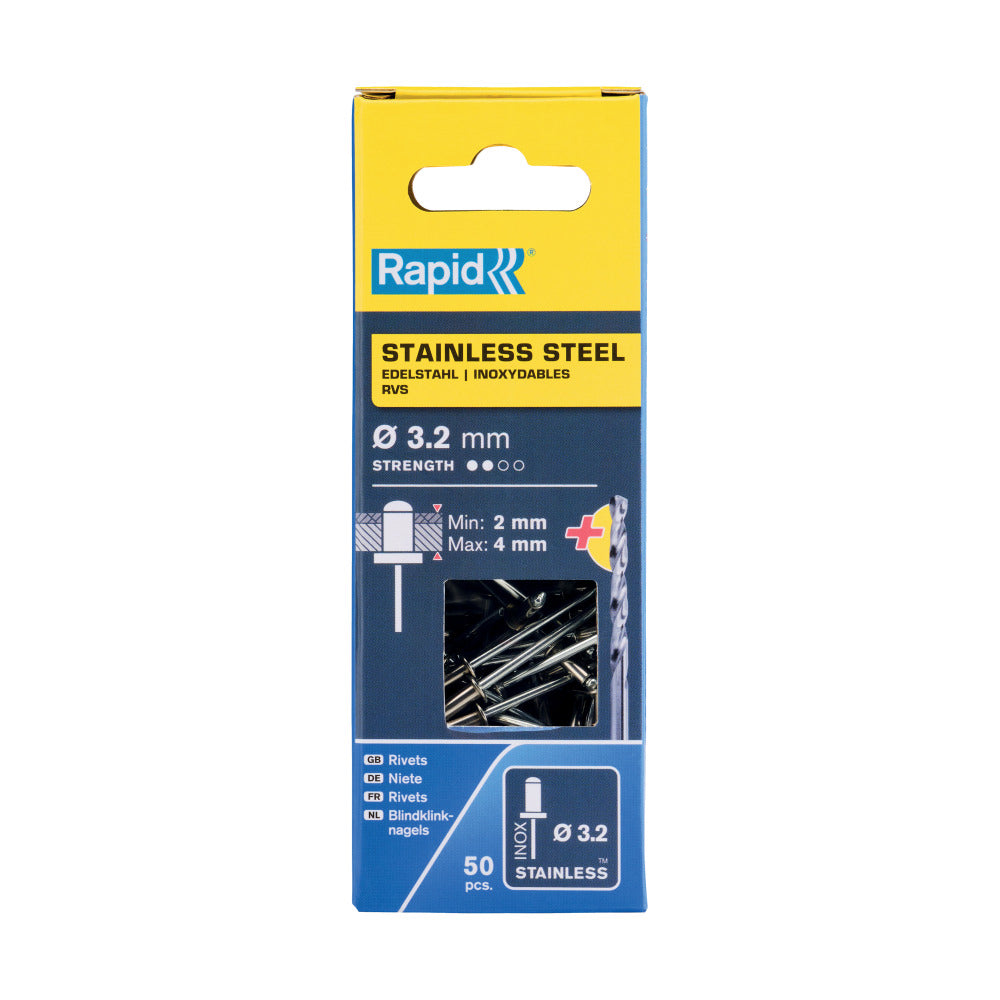Rapid 5000393, set nituri din otel inoxidabil, inclusiv burghiu, 50 buc, 2-4mm, Ø3.2 x 8mm