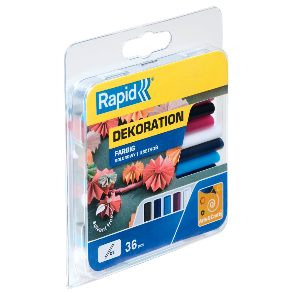 Rapid 5001377, set 36 batoane de adeziv, decoratiuni, colorate, 7 x 90 mm