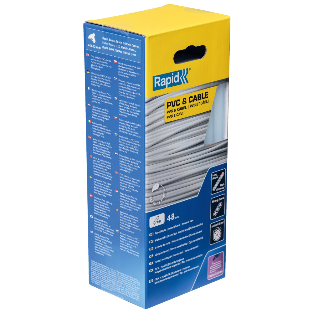 Rapid 5001413, set 48 batoane de adeziv, cabluri si PVC, transparente, 12 x 190 mm