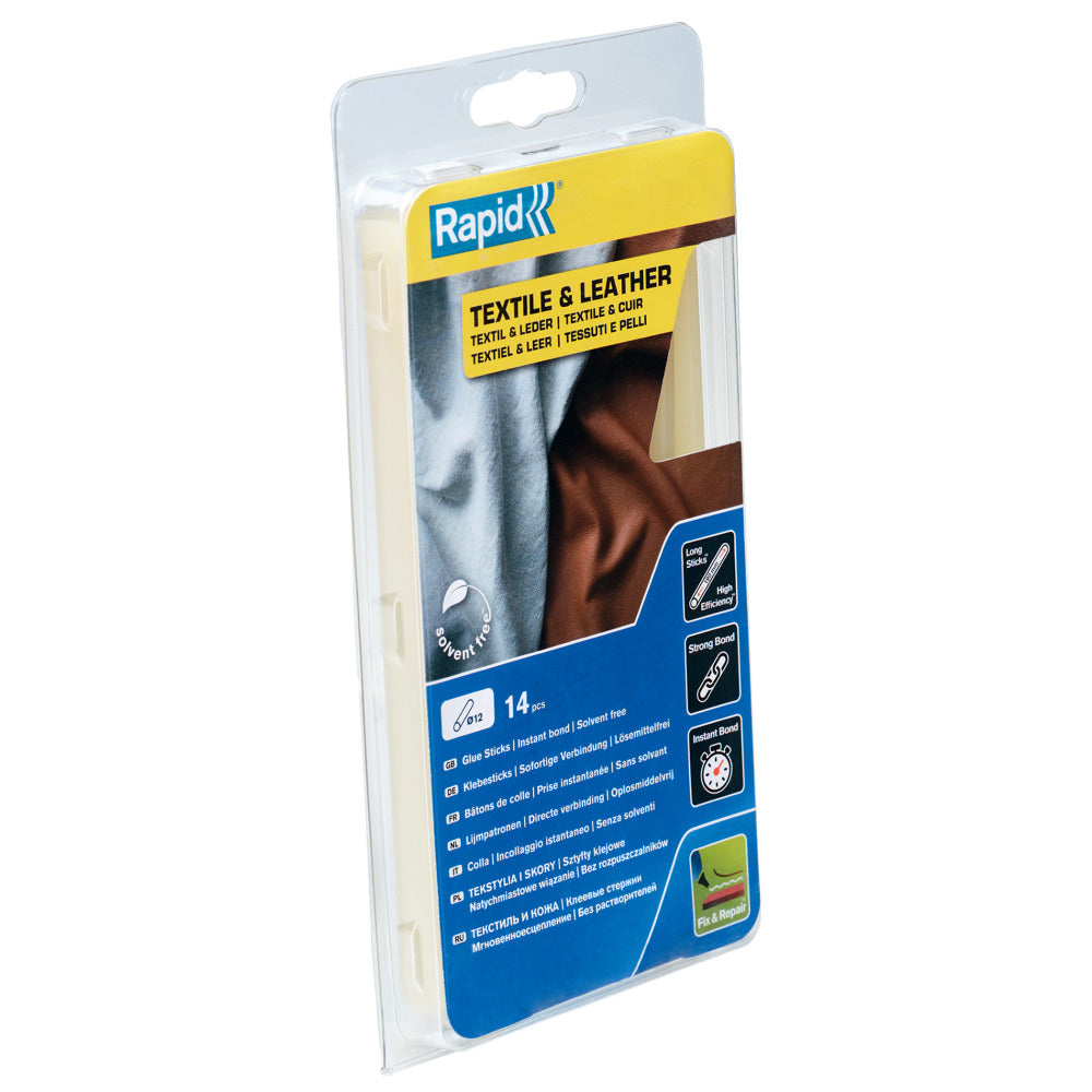 Rapid 5001418, set 14 batoane de adeziv, ptr textile si piele, galben, 12 x 190 mm