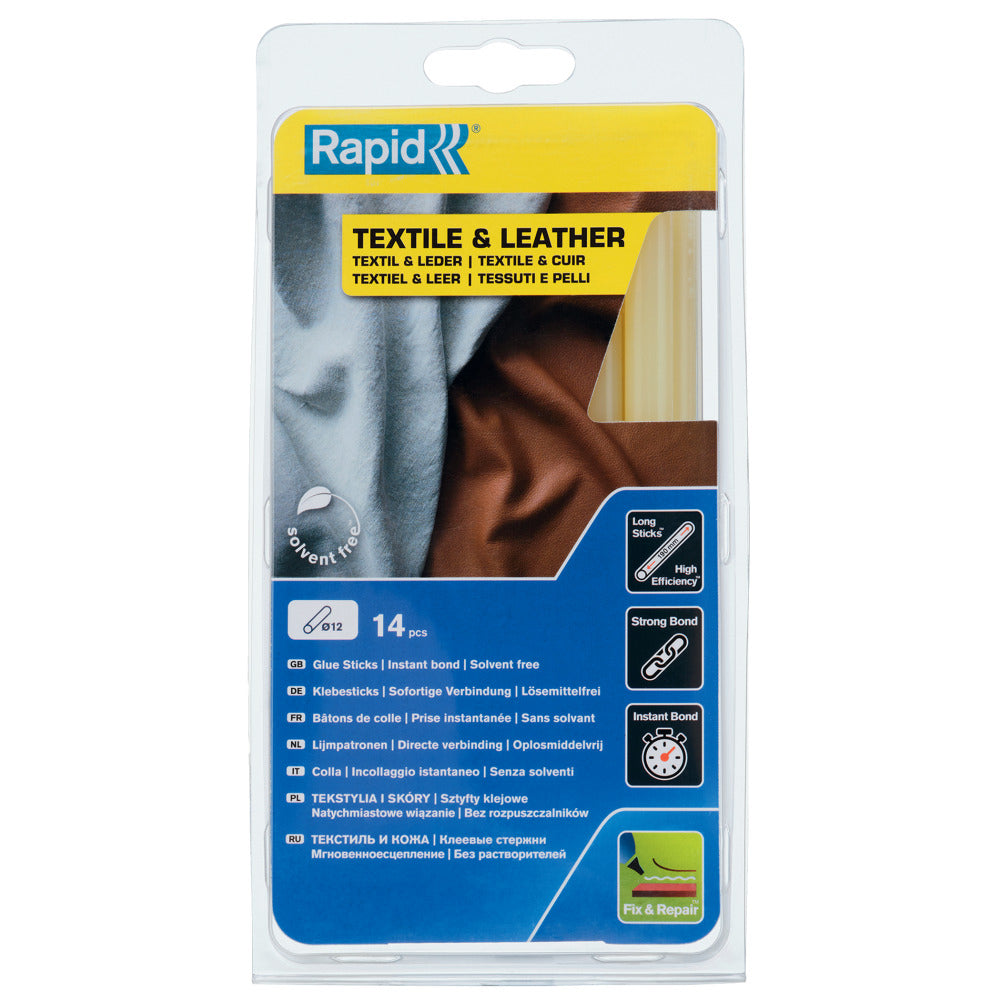 Rapid 5001418, set 14 batoane de adeziv, ptr textile si piele, galben, 12 x 190 mm