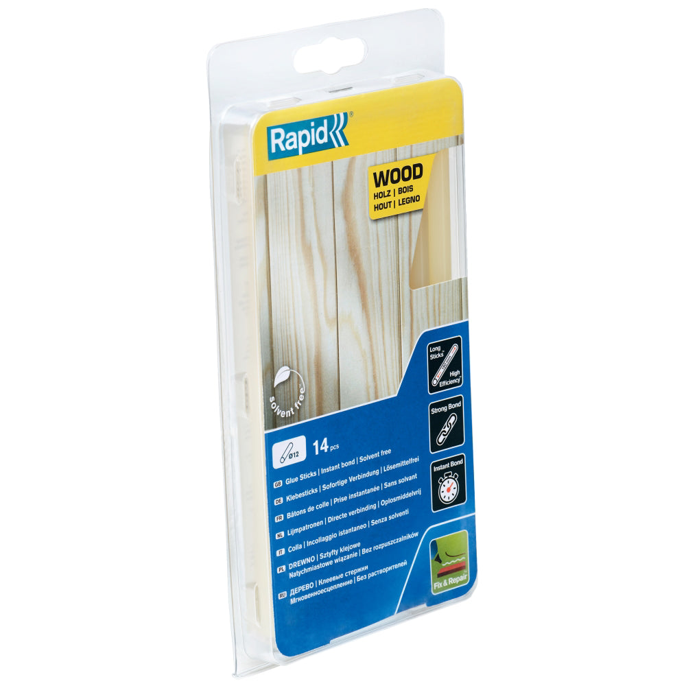 Rapid 5001420, set 14 batoane de adeziv, lemn, galben, 12 x 190 mm