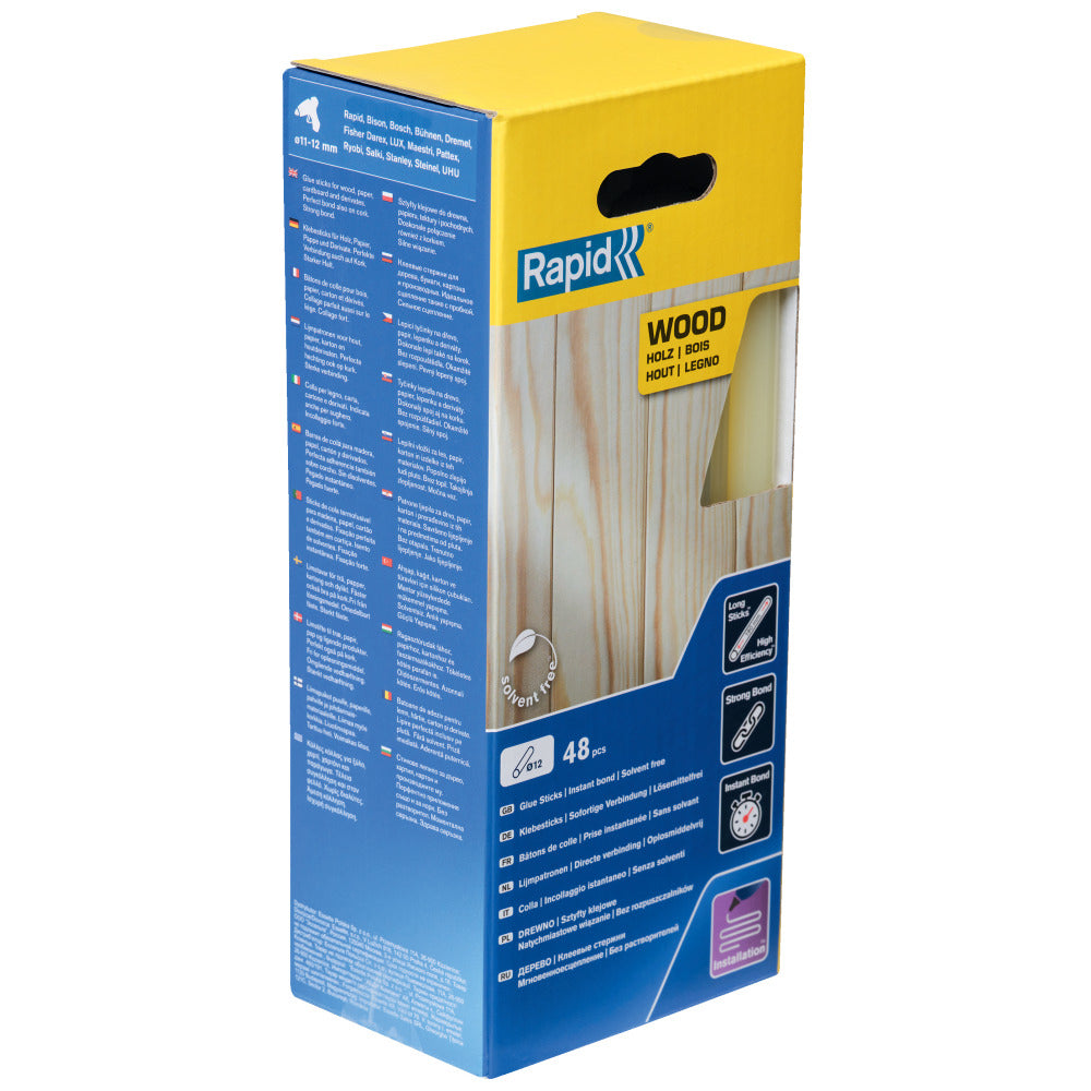 Rapid 5001421, set 48 batoane de adeziv, lemn, galben, 12 x 190 mm