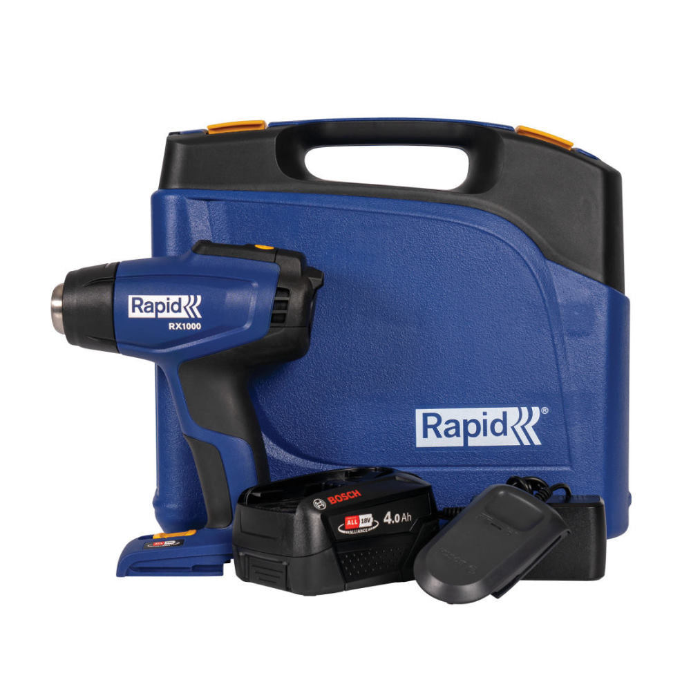Rapid 5001510, P4A, Set pistol cu aer cald RX1000 cu acumulator si incarcator, 30-550 grade, ecran LCD, Bosch Power for All Alliance