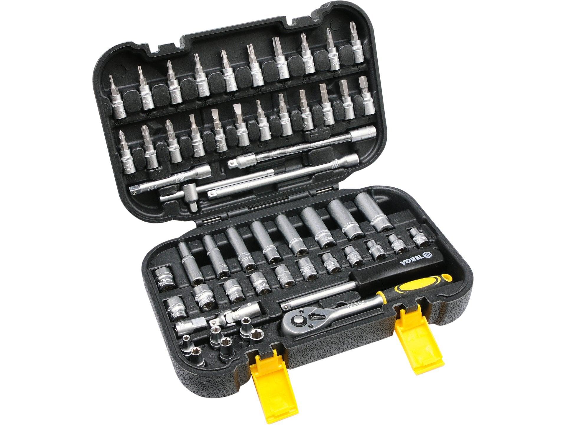 TRUSĂ CHEI TUBULARE + BIȚI VOREL, 1/4'' - 56 PIESE VOREL 58642