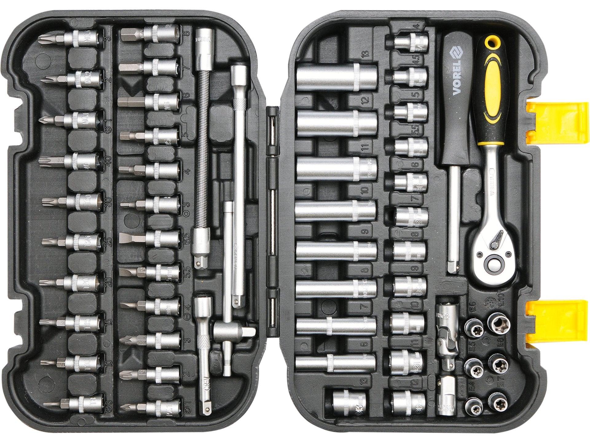 TRUSĂ CHEI TUBULARE + BIȚI VOREL, 1/4'' - 56 PIESE VOREL 58642