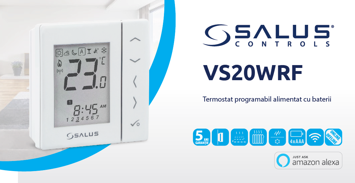 Termostat Salus VS20WRF WiFi pentru incalzire in pardoseala afisaj