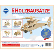 Cumpara acum Kit 5 constructii din lemn, bicicleta, locomotiva, avion, masina de de la Mesterul Minune