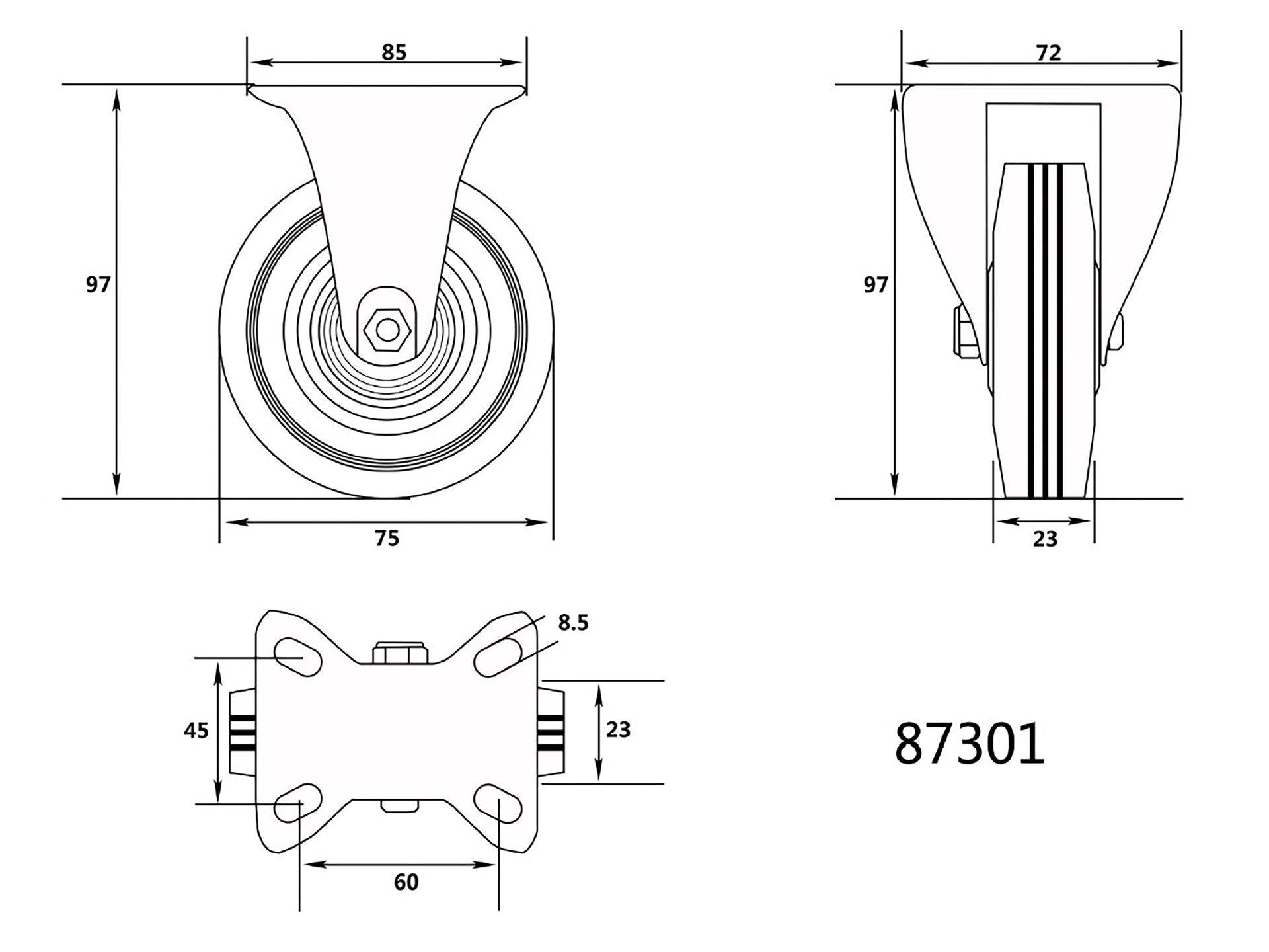 ROATĂ FIXĂ PENTRU CĂRUCIOR 7.5/2.5/4.5MM VOREL 87301