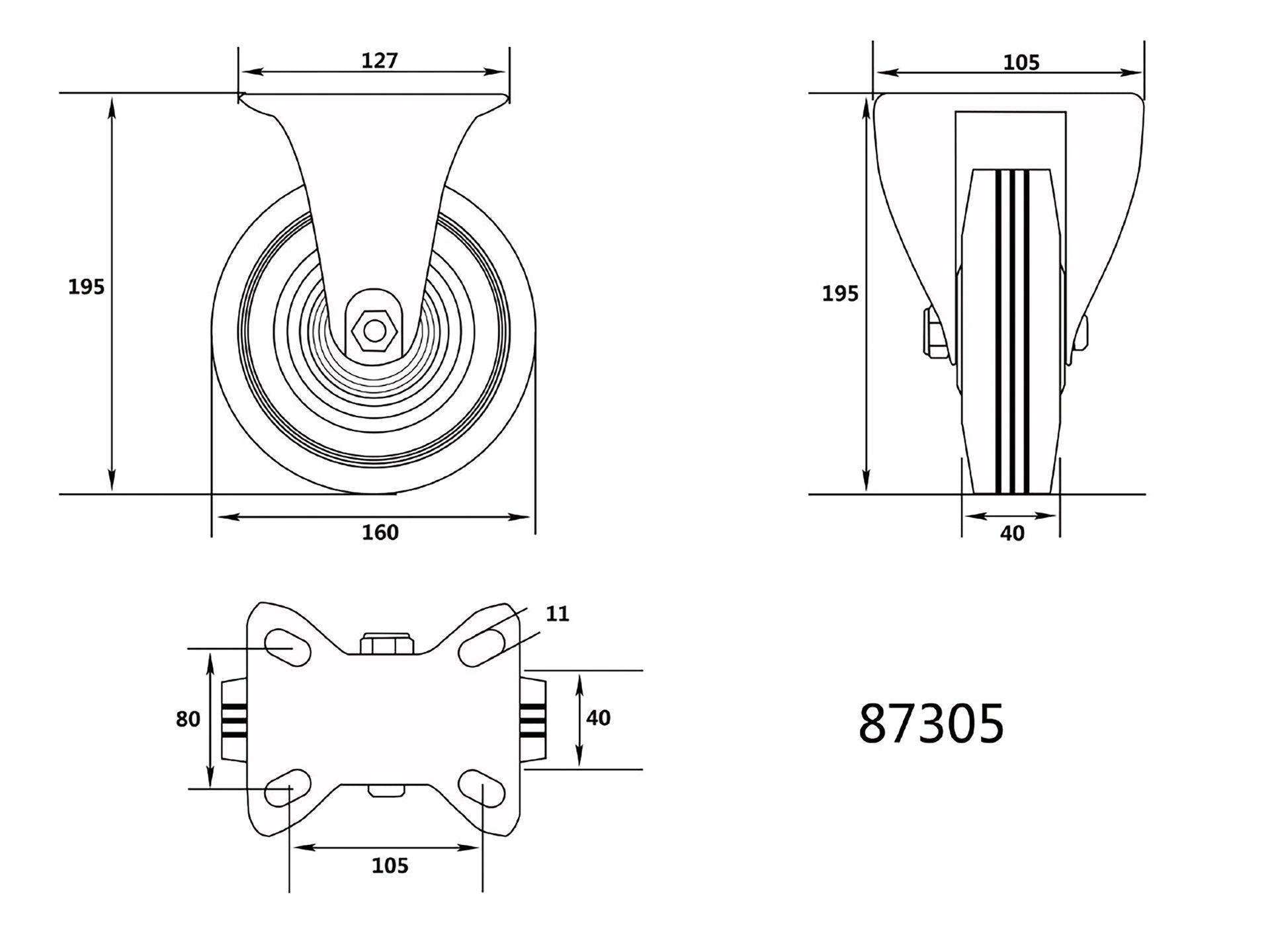 ROATĂ FIXĂ PENTRU CĂRUCIOR 160/40-80MM VOREL 87305