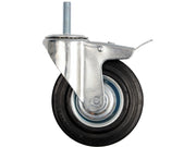 ROATĂ PIVOTANTĂ DE 160MM CU FRÂNĂ DE CAUCIUC NEGRU ȘI ȘTIFT FILETAT, RULMENT CU BILE. VOREL 87335