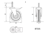 ROATĂ PIVOTANTĂ DE 160MM CU FRÂNĂ DE CAUCIUC NEGRU ȘI ȘTIFT FILETAT, RULMENT CU BILE. VOREL 87335