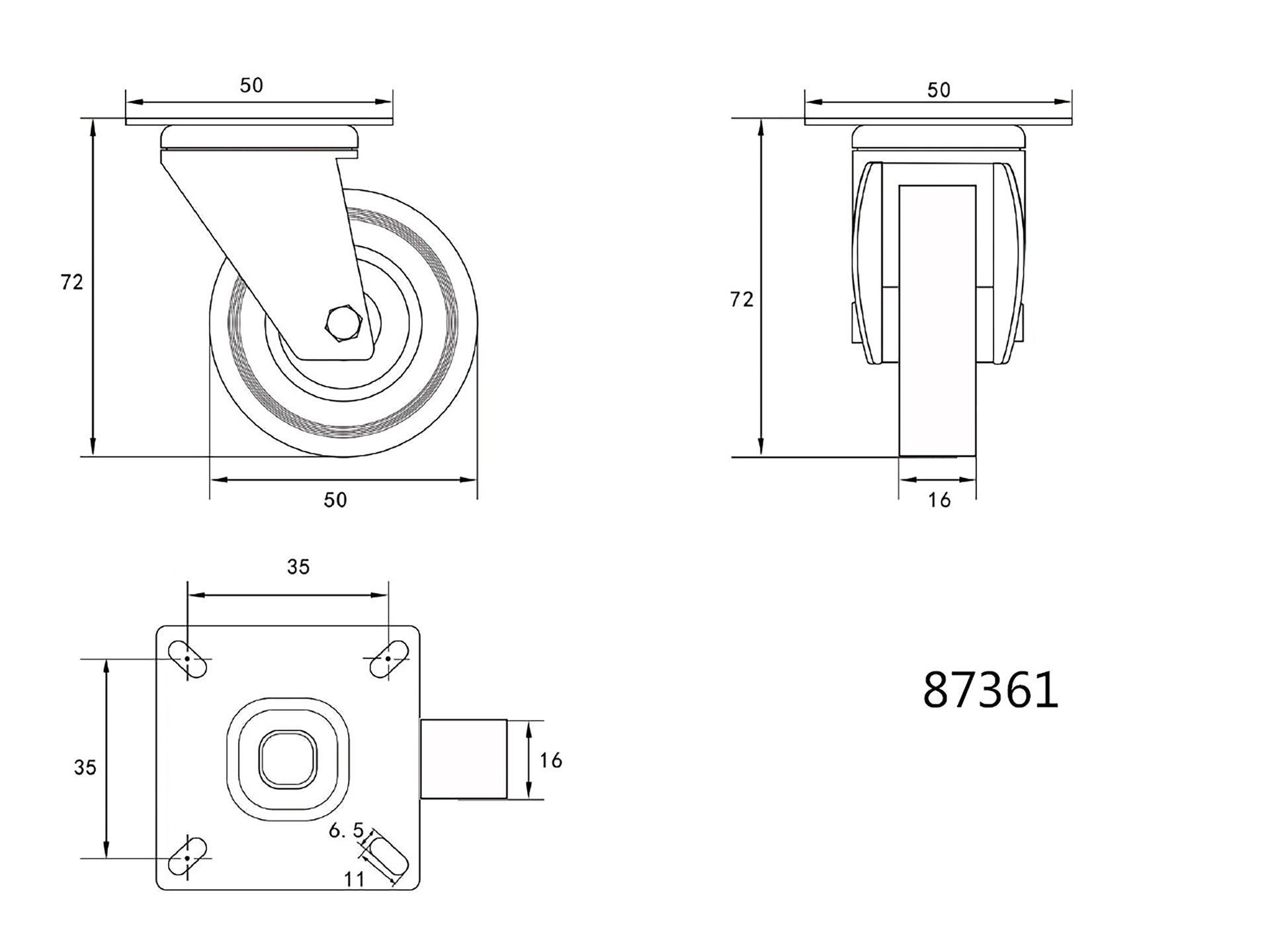 ROATĂ PIVOTANTĂ 50X16X72MM, 20KG VOREL 87361