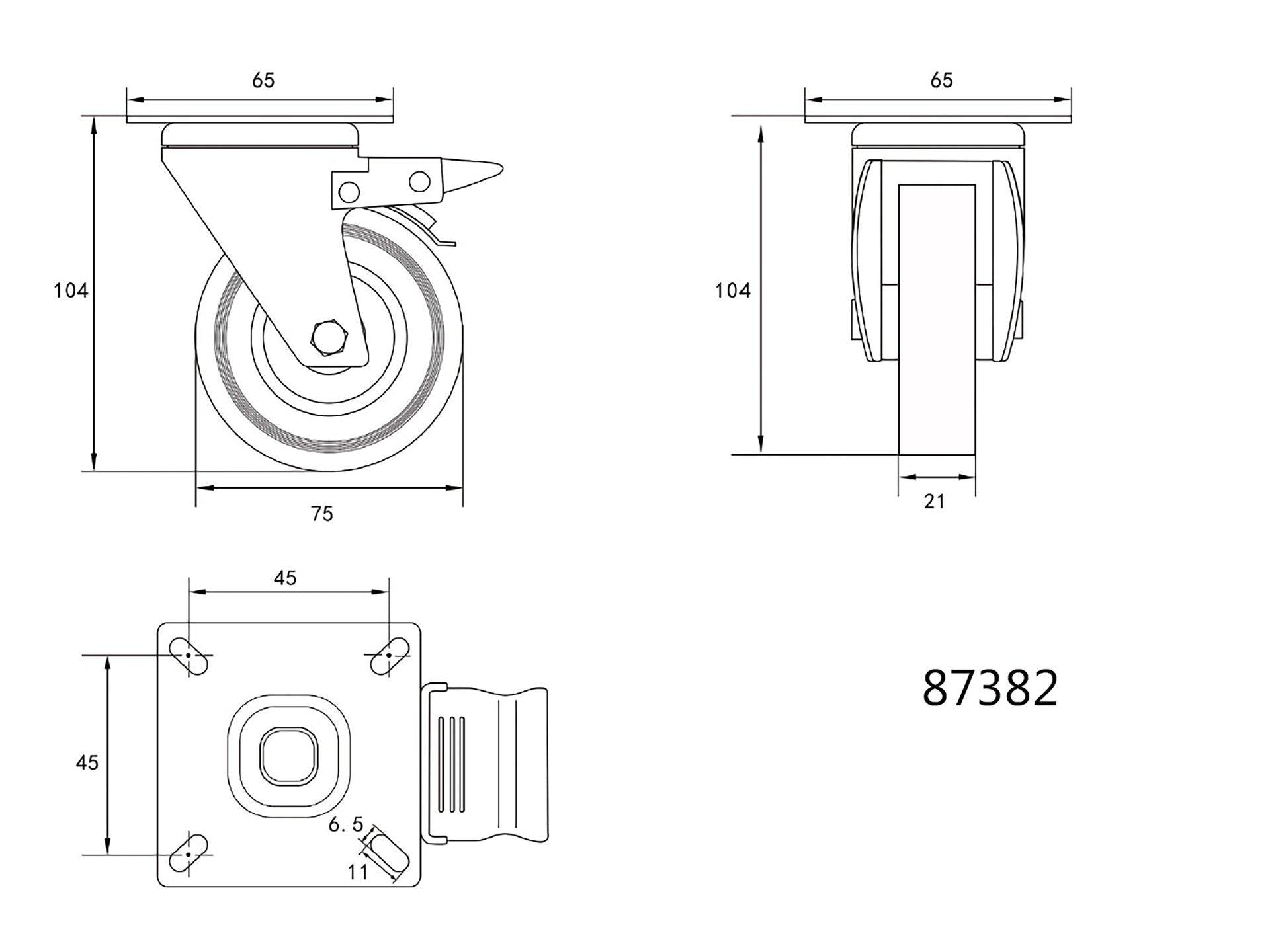 ROATĂ PIVOTANTĂ CU FRÂNĂ 75X21X104MM VOREL 87382