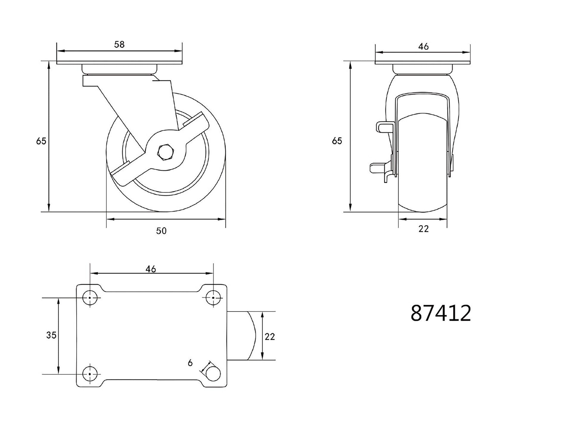 ROATĂ PIVOTANTĂ CU FRÂNĂ,POLIPROPILENĂ, 50MM VOREL 87412