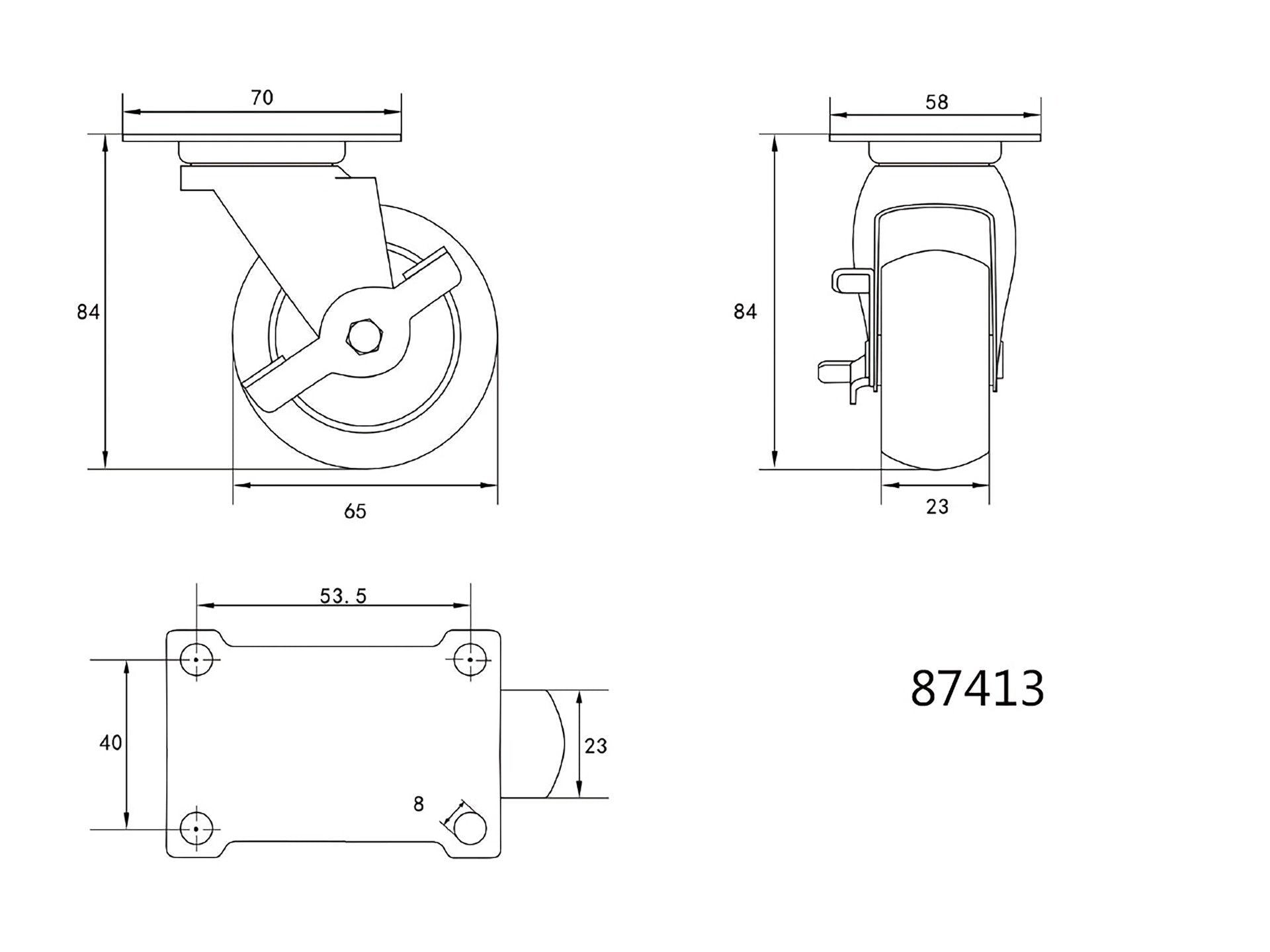 ROATĂ PIVOTANTĂ CU FRÂNĂ, POLIPROPILENĂ, 65MM VOREL 87413