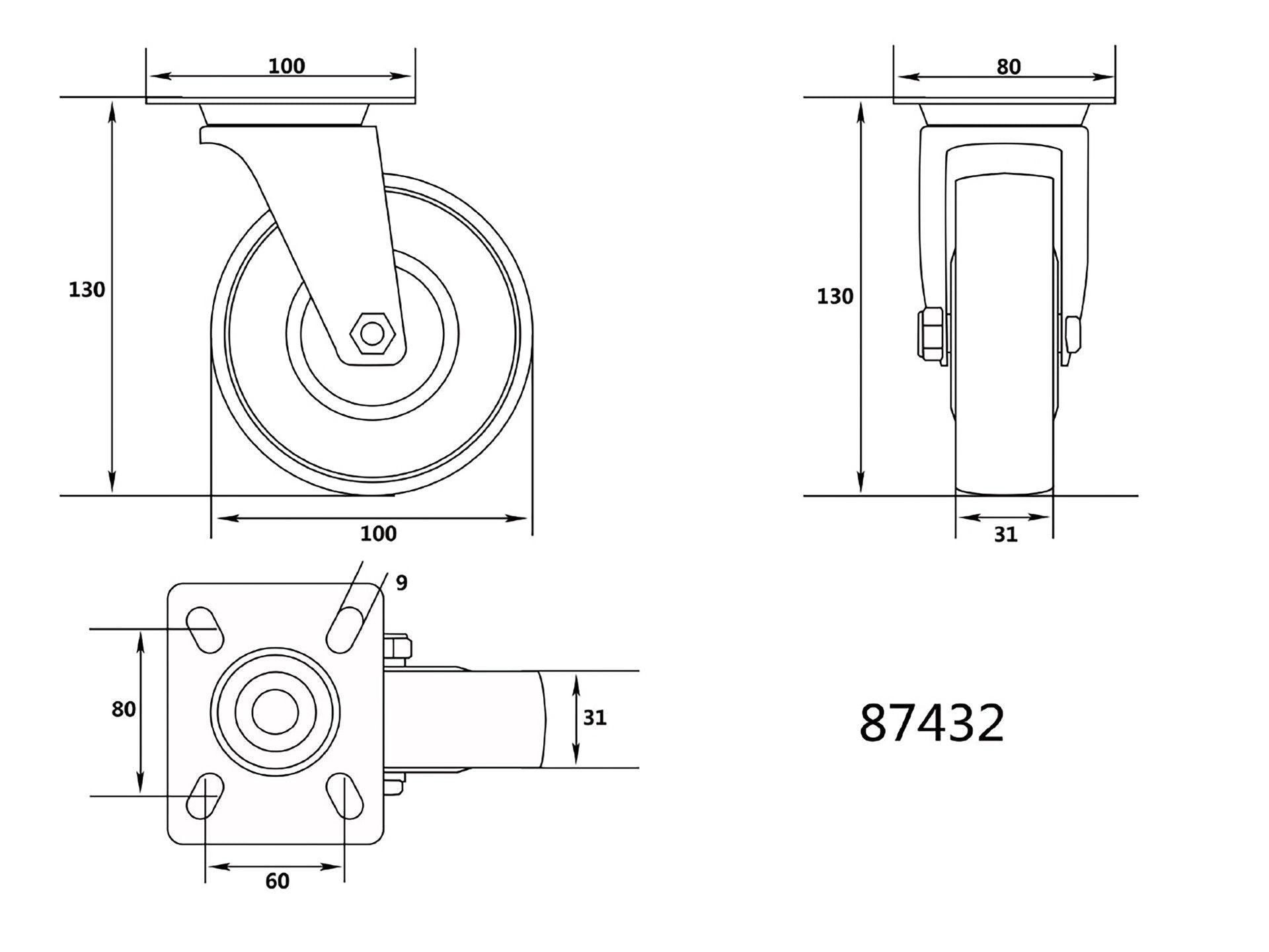 ROATĂ PIVOTANTĂ CAUCIUCATA CĂRUCIOR 100MM VOREL 87432