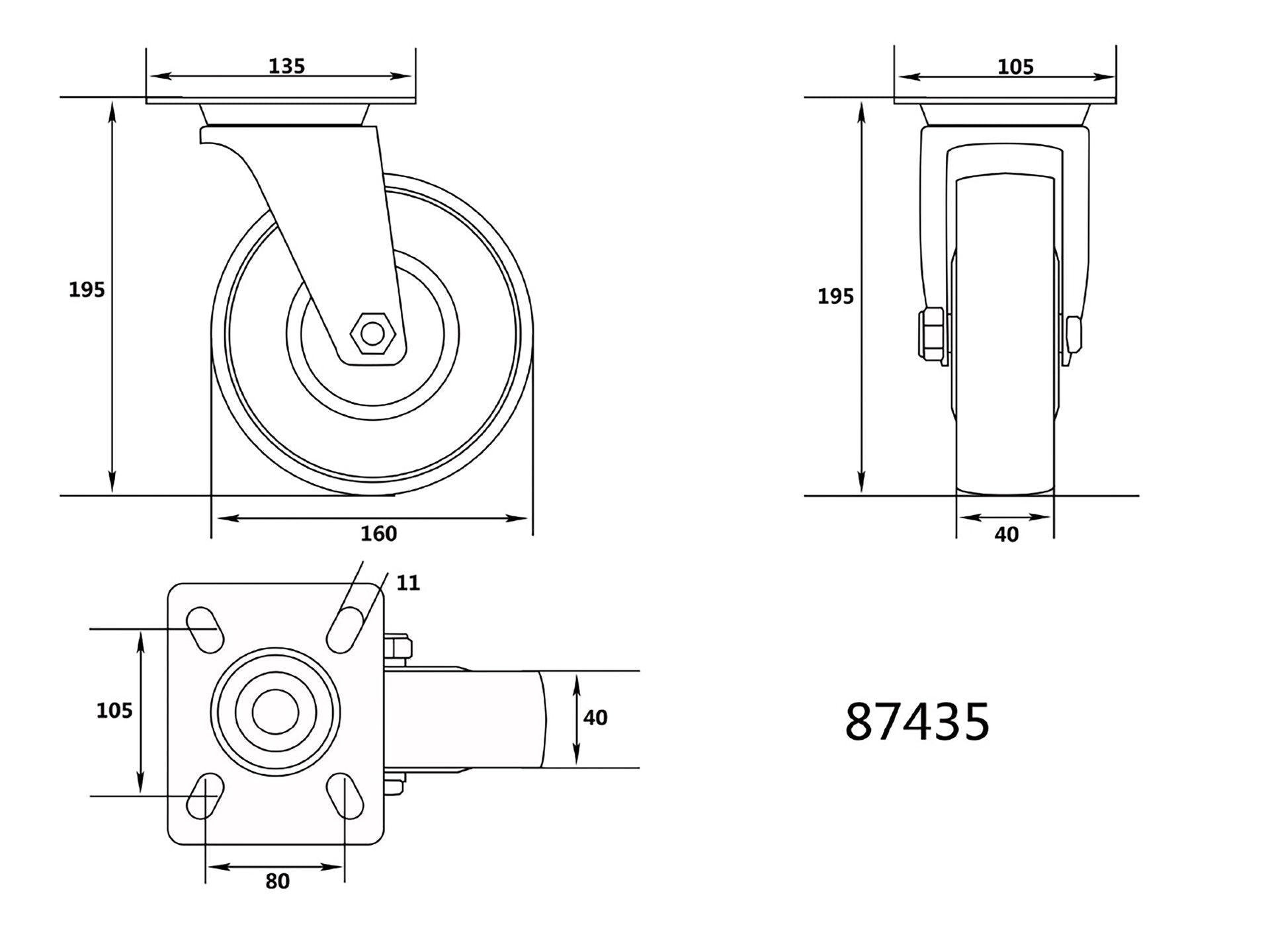 ROATĂ PIVOTANTĂ CAUCIUCATA CĂRUCIOR 160MM VOREL 87435