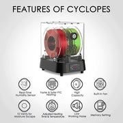 Uscator de filamente pentru imprimanta 3D, Eibos Cyclopes, 100 W, max 70℃, max 2 role 1kg