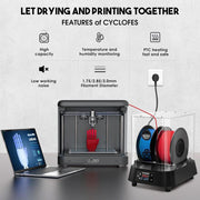 Uscator de filamente pentru imprimanta 3D, Eibos Cyclopes, 100 W, max 70℃, max 2 role 1kg