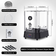 Uscator de filamente pentru imprimanta 3D, Eibos Cyclopes, 100 W, max 70℃, max 2 role 1kg