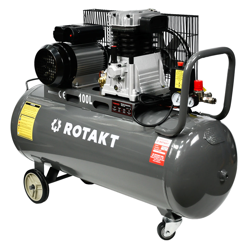 Cumpara Compresor Cu 2 Pistoane Rotakt ROCP‑S100, Putere 2.2 kW, Presiune 10 bar, Debit 250 l/min, Capacitate 100l de la Mesterul Minune