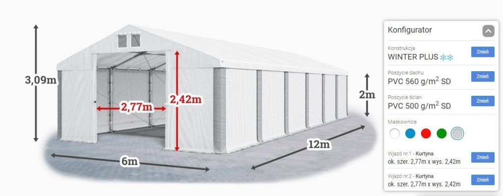 Cort industrial de depozitare sau atelier 6 x 12M iarna - TENT01