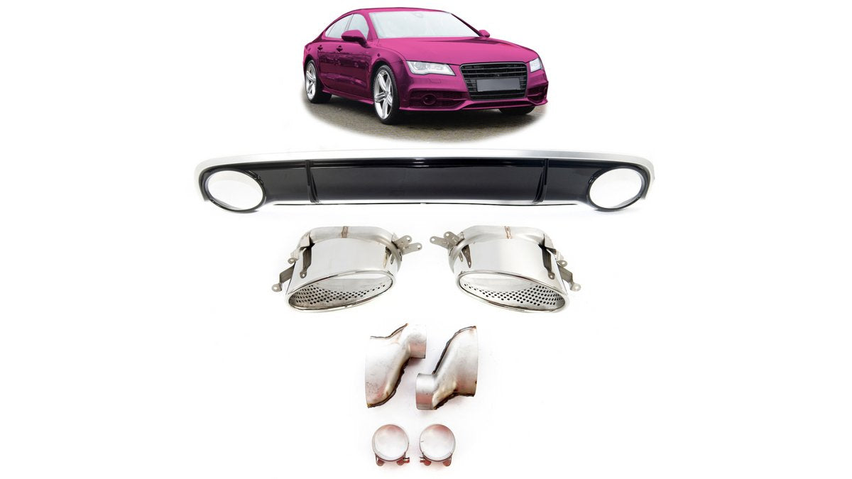 Diffuzor spate Audi A7 C7 cu tevi evacuare, compatibil bara spate sport - AM-DIFAU0092