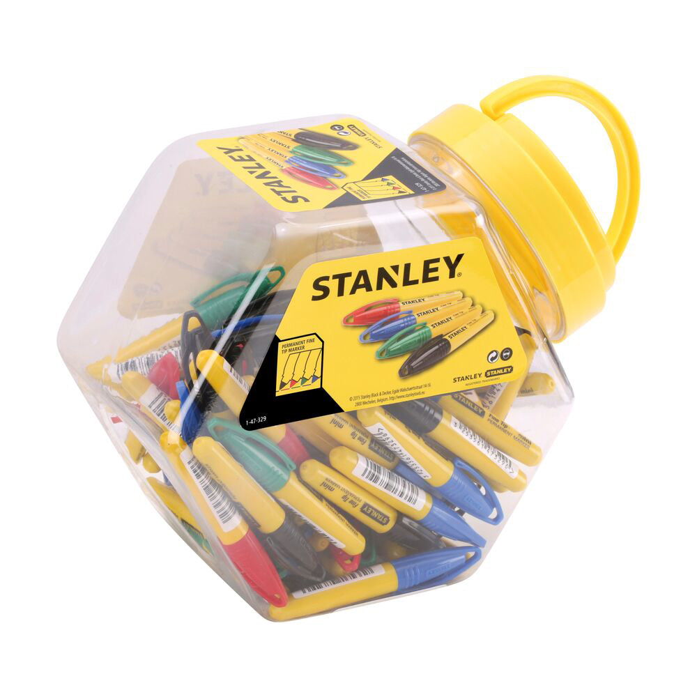Stanley 1-47-329, 72 de markere mini cu varf subtire, negru, rosu, verde si albastru