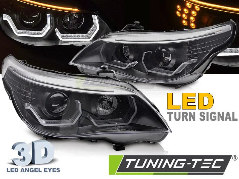 Faruri ANGEL EYES LED 3D BLACK pentru BMW E60 E61 03-07 - LPBMK4