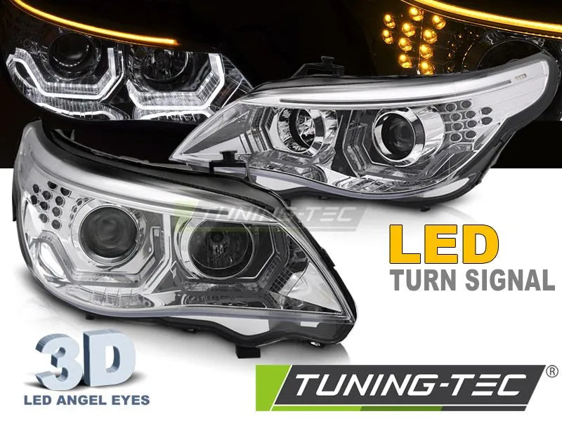 Faruri ANGEL EYES LED 3D CHROME pentru BMW E60 E61 03-07 - LPBMK3
