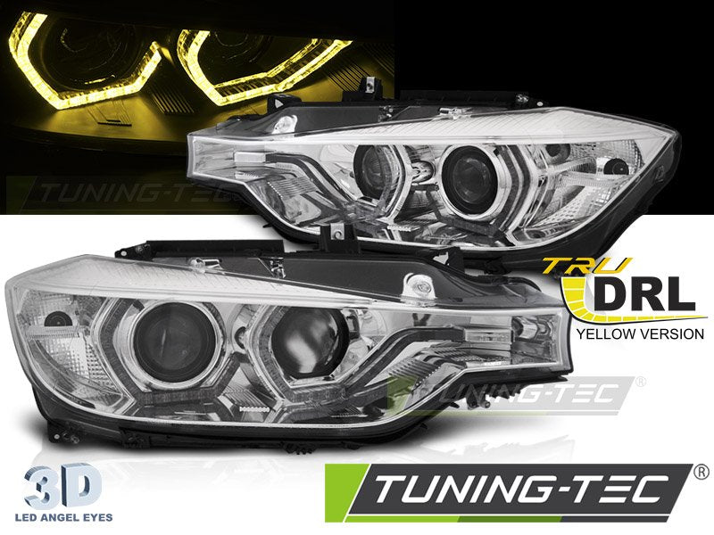 Faruri ANGEL EYES YELLOW LED DRL CHROME pentru BMW F30/F31 11-15 - LPBMR1