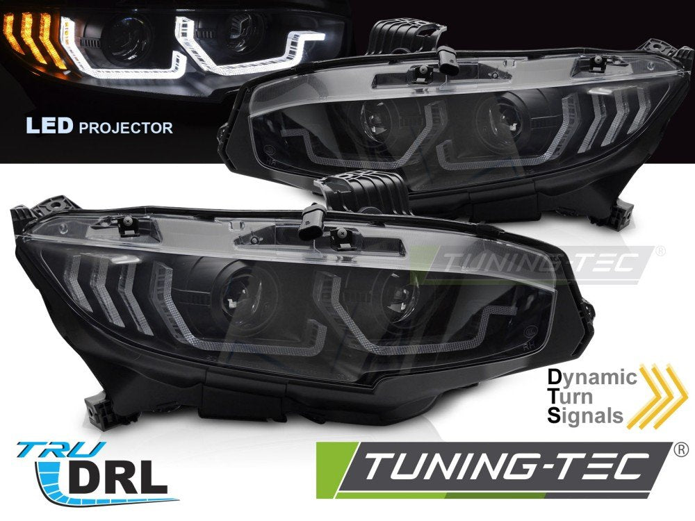 Faruri FULL LED DRL SEQ NEGRU pentru HONDA CIVIC X 16-21 - LPHO39