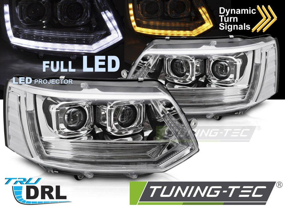 Faruri T6 LOOK CHROME FULL LED SEQ DRL pentru VW T5 10-15 - LPVWY7