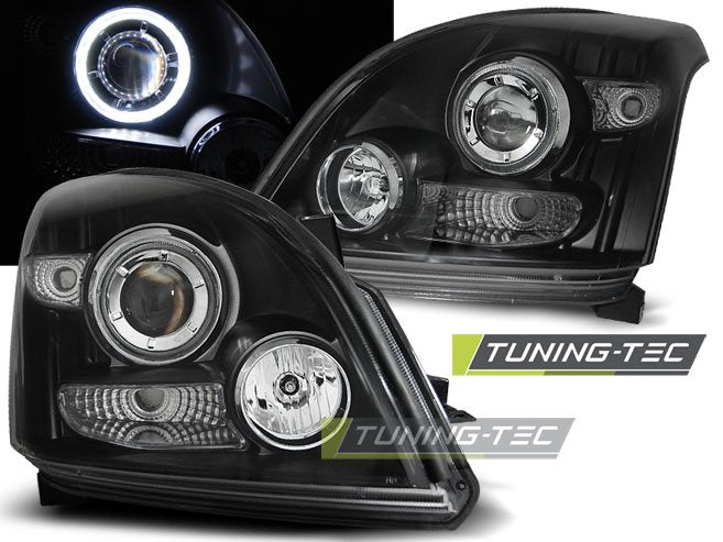 Faruri cu Angel Eyes CCFL Negri pentru Toyota Land Cruiser Tuning-Tec - LPTO18