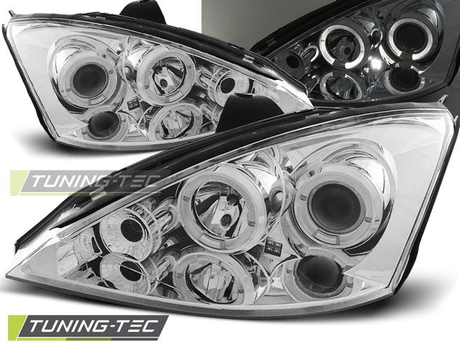Faruri cu Angel Eyes Chrome pentru Ford Focus 11.01-10.04 Tuning-Tec - LPFO01