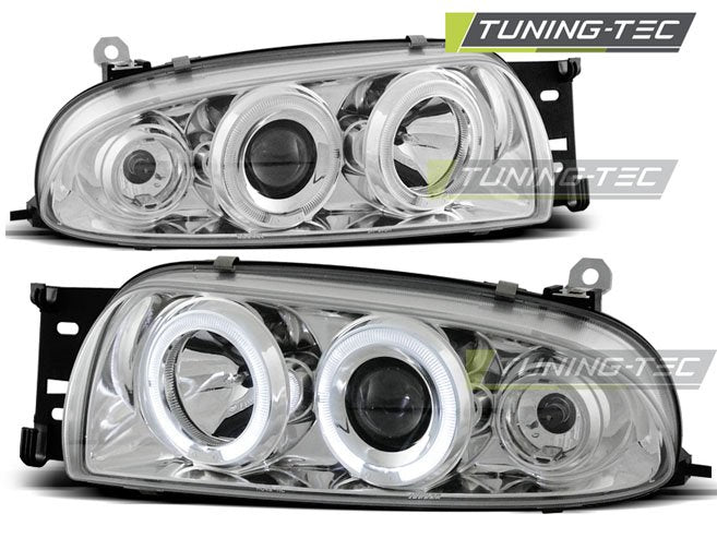 Faruri cu Angel Eyes Chrome pentru ford fiesta MK4 95-99 Tuning-Tec - LPFO07