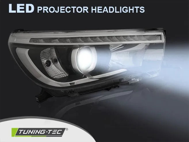 Faruri cu LED DRL Negri pentru Toyota Hilux 16- Tuning-Tec - LPTO34