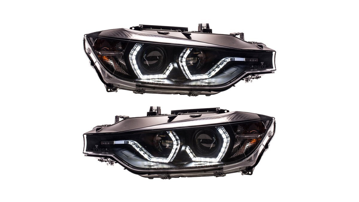 Faruri fata BMW Seria 3 F30 F31 cu DRL LED, negru - AM-HELBM0013