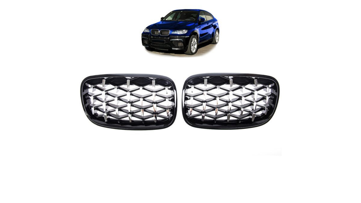 Grila fata BMW X6 E71/E72, X5 E70, negru lucios cu insertii cromate - AM-GRIBM0018