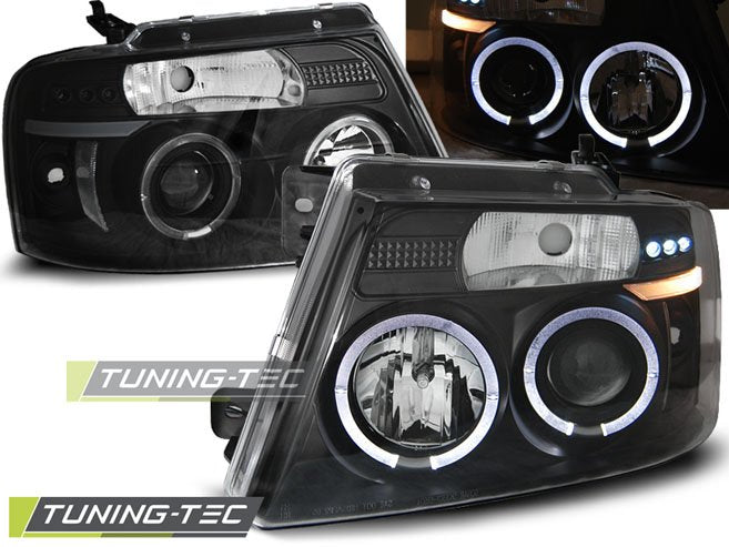 Faruri Angel Eyes Negru pentru Ford F150 11 04-08 Tuning-Tec - LPFO40