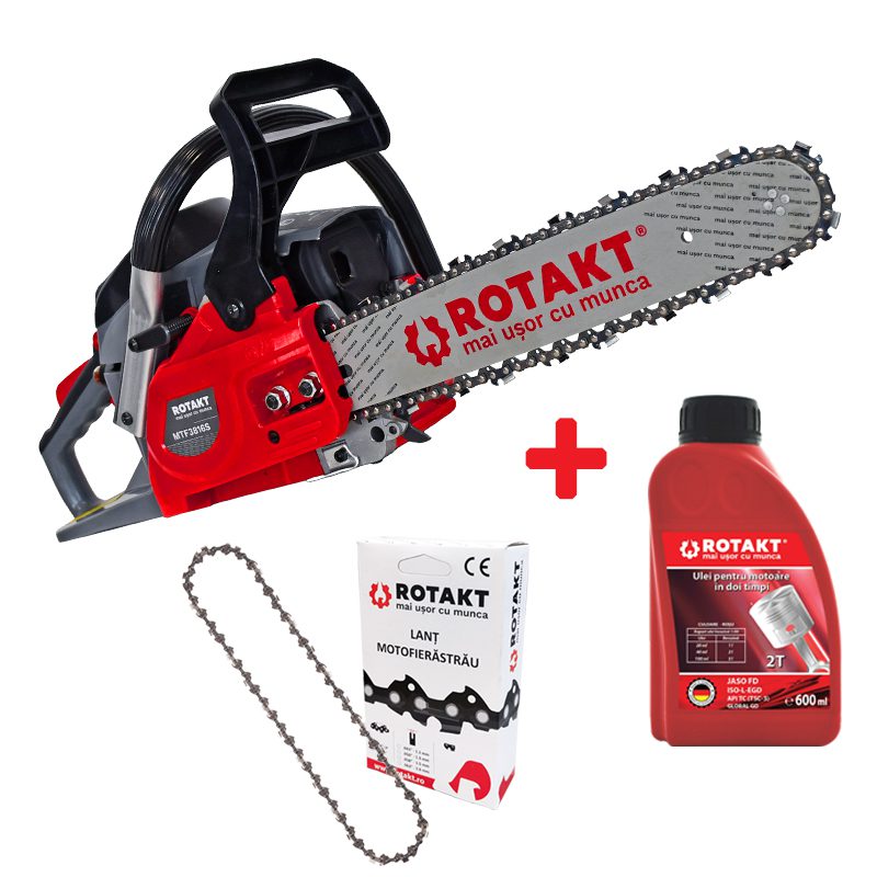 Motoferăstrău ROTAKT MTF3816S, 1.8 CP, 350 mm + Lant 26 dinti + 0.600 L ulei amestec
